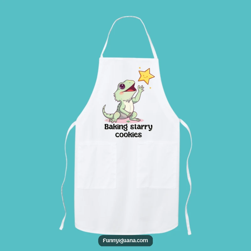 Funny Kawaii Iguana Star Reach Apron - Kitchen Humorous Gift for Chefs!