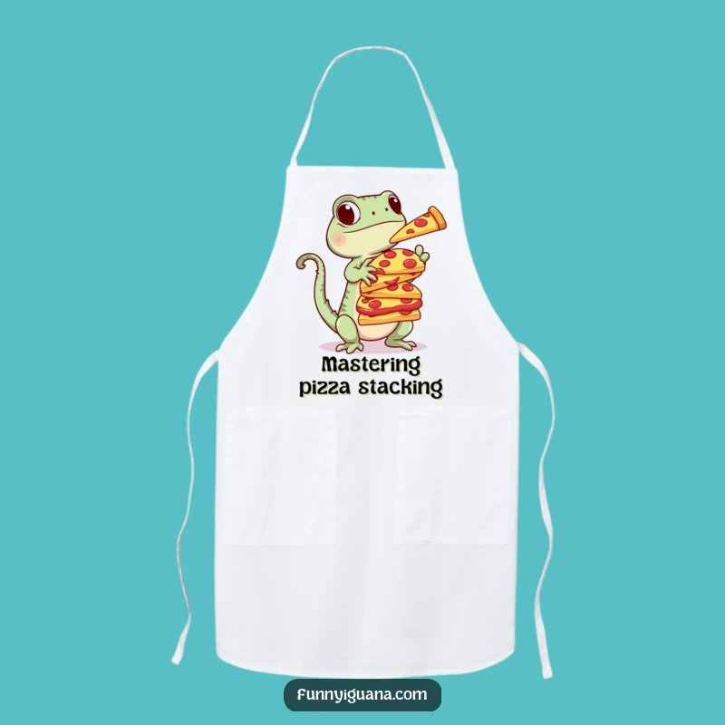 Funny Kawaii Iguana Pizza Apron - Cook with a Slice of Humor
