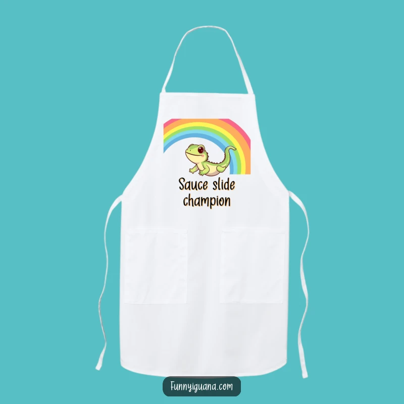 Funny Kawaii Iguana Rainbow Slide Apron - Cook with Delight