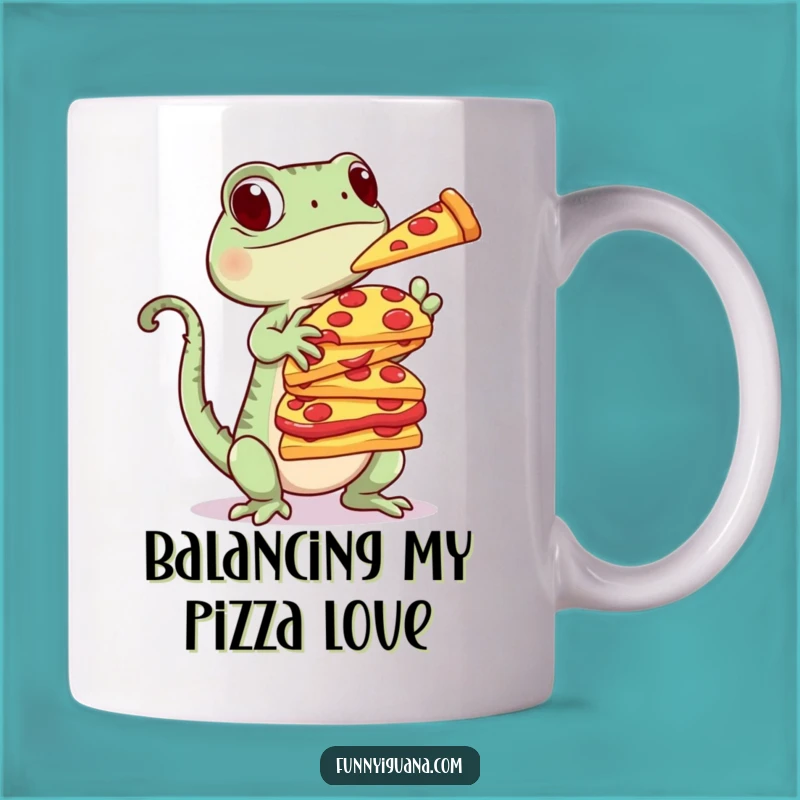 Funny Kawaii Iguana Pizza Stack Mug - Foodie Fun Gift
