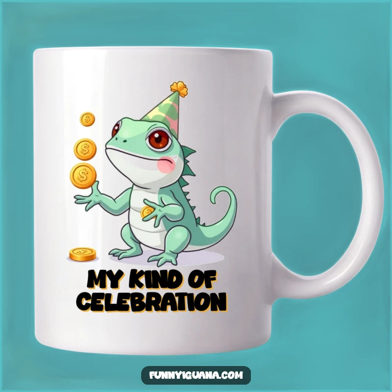 Funny Kawaii Iguana Juggling Coins Mug - Party Animal Gift