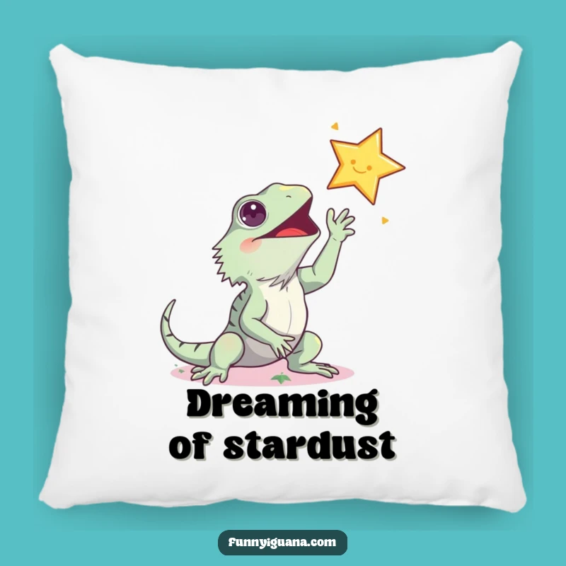 Funny Kawaii Iguana Star Reach Pillow - Comfy Humorous Decor Gift!