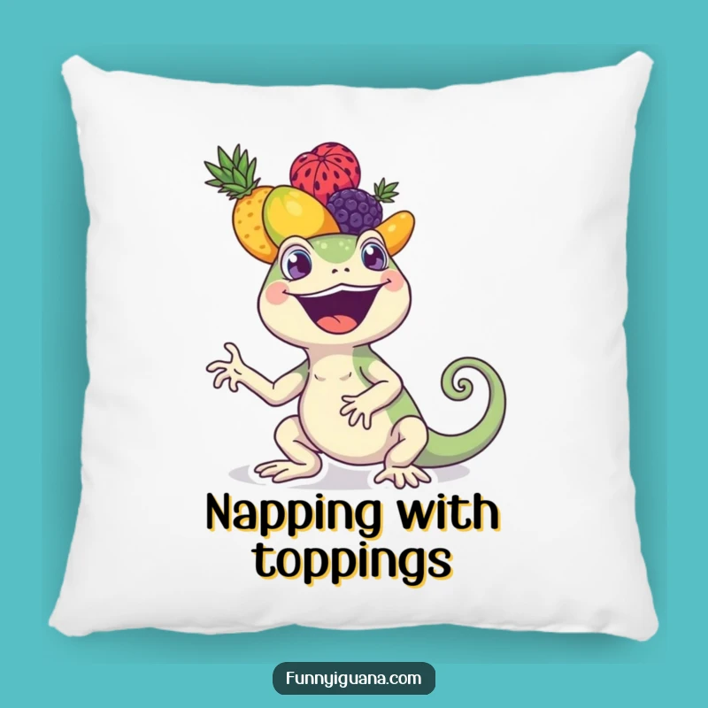 Funny Iguana Pillow - Cozy Up with Fruity Stacks