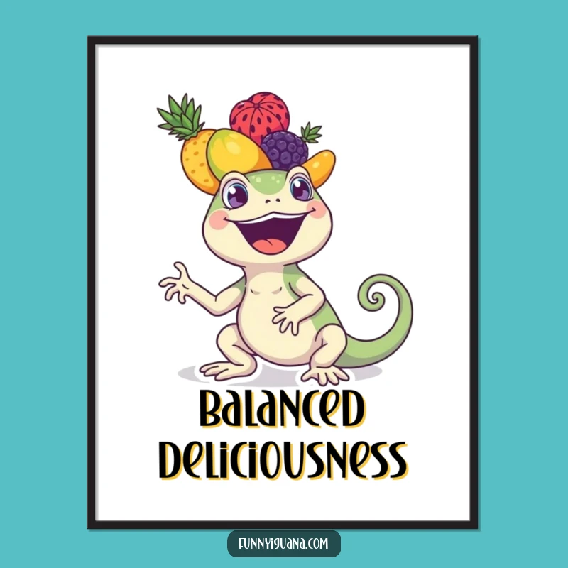 Funny Iguana Digital Art - Kawaii Fruit Stacking Print