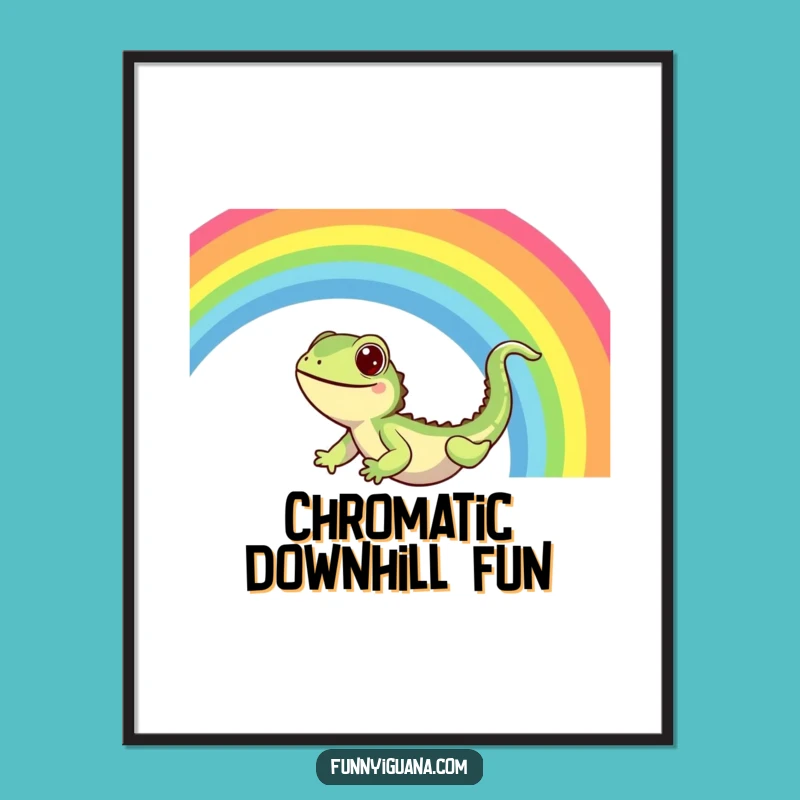 Funny Kawaii Iguana Rainbow Slide Digital Print - Vibrant Joy
