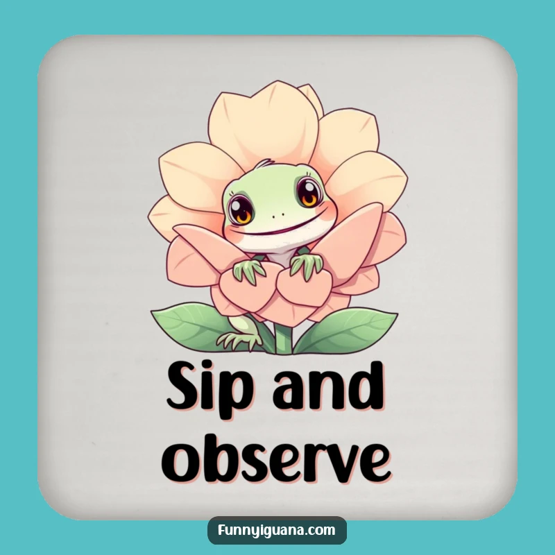 Funny Iguana Coaster - Protect Surfaces with Floral Curiosity