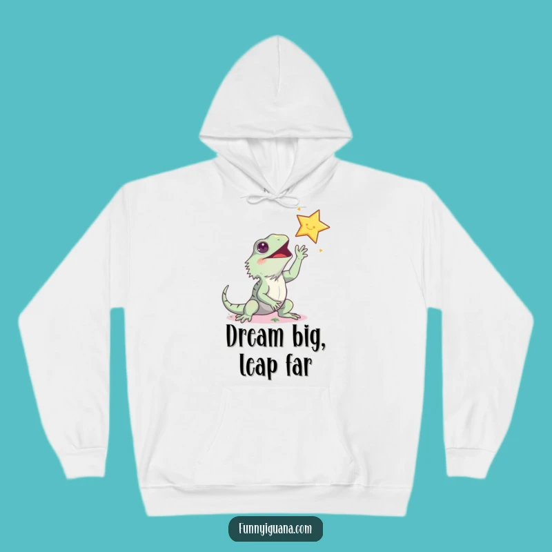 Funny Kawaii Iguana Star Reach Hoodie - Cozy Humorous Gift for Achievers!