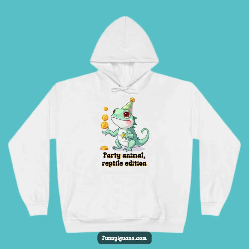 Funny Kawaii Iguana Party Hoodie - Cozy Juggling Fun