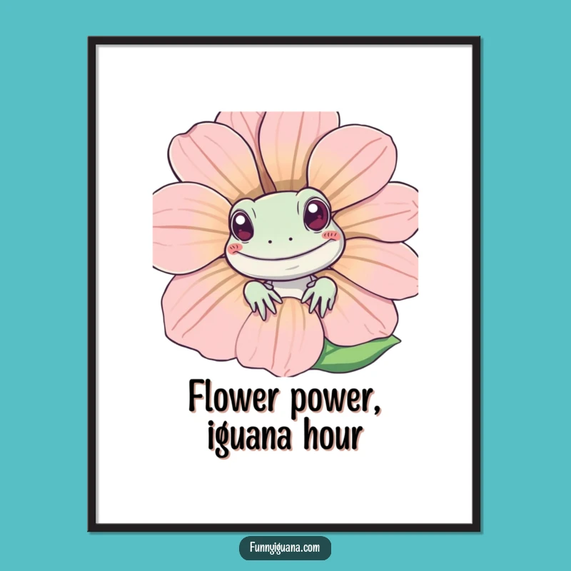 Free Printable Wall Art: Funny Kawaii Iguana Flower - Quirky Downloadable Decor!