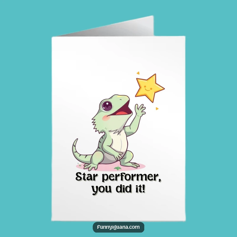Free Printable Kawaii Iguana Congrats Card: Funny Star Goal Digital Download Gift