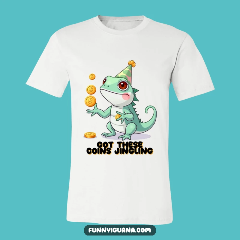 Funny Kawaii Iguana Party T-Shirt - Juggling Coins Fun