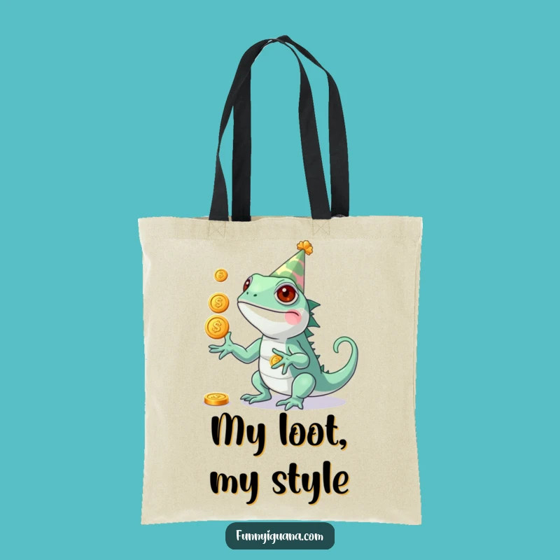 Funny Kawaii Iguana Juggling Coins Tote Bag - Party Ready